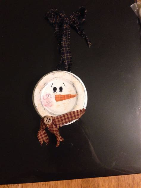 Mason Jar Lid Snowman Ornament Snowman Ornaments Christmas