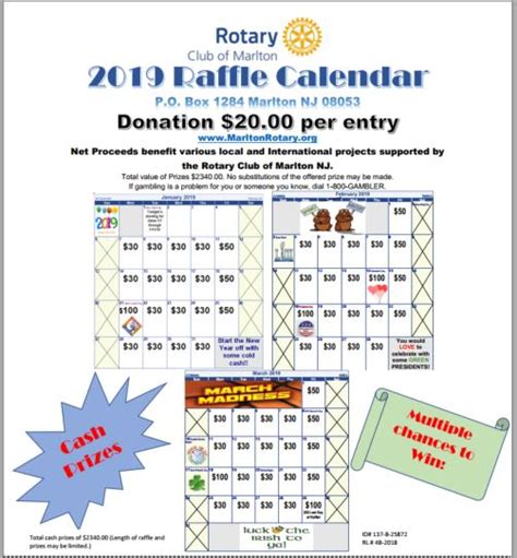 2020 Calendar Raffle Rotary Club Of Marlton