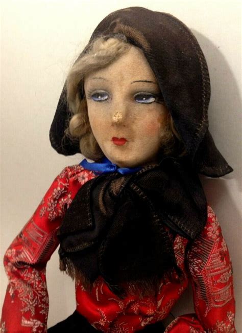 Antique 20 S 30 S Cloth Boudoir Doll Her Face Looks Like It Is Silk Cloth With A Hand