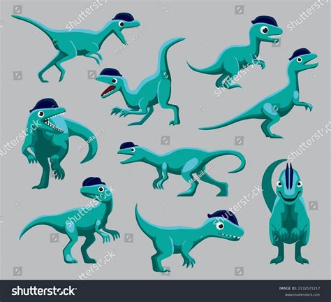 Cartoon Dinosaur Dilophosaurus Cute Various Poses Stock Vector Royalty