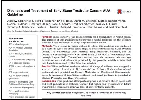 Academic Learning Of Urology Procedures Diagnosis And Treatment Of Early Stage Testicular