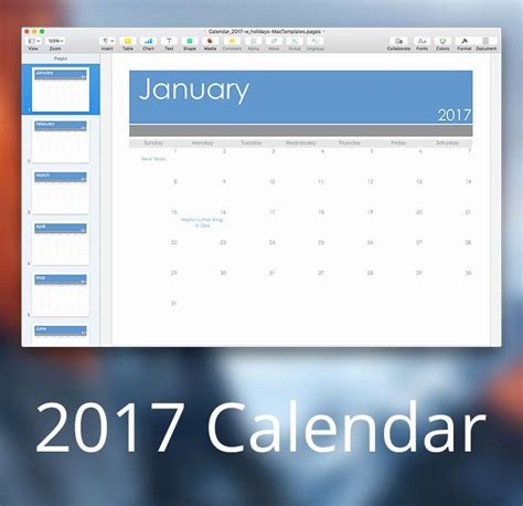 Pages Calendar Template Mac Awesome 2017 Calendar Template For Pages
