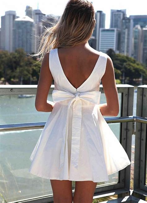White Sleeveless Mini Dress With Oversized Back Bow Mini Dress Unique Dresses Trendy Dresses