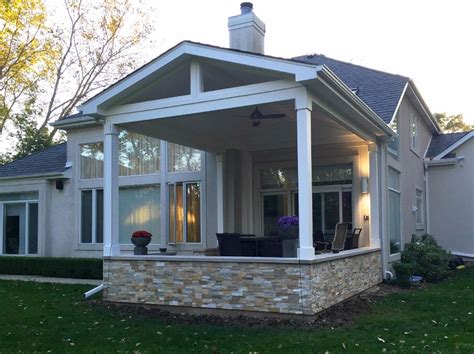 It includes porch designs for front porch additions, covered porches, country porches, verandas, and more. Open Back Porch with Stacked Stone Knee Wall - Design ...
