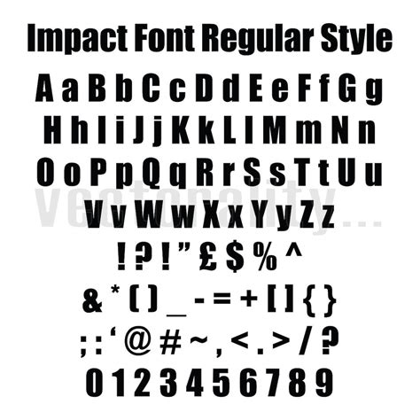 Impact Font Regular Style Alphabet Numbers Letters Vector Art Etsy