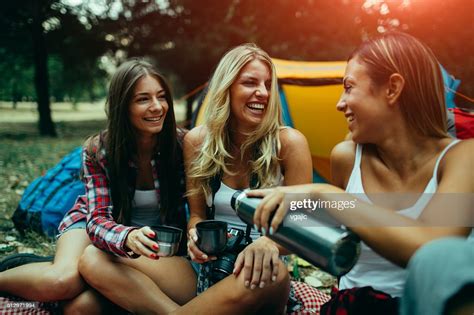 Young Women Camping Together High Res Stock Photo Getty Images