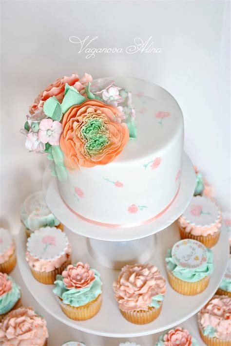 Wedding Cake In Mint And Peach Colors Cake By Alina Cakesdecor