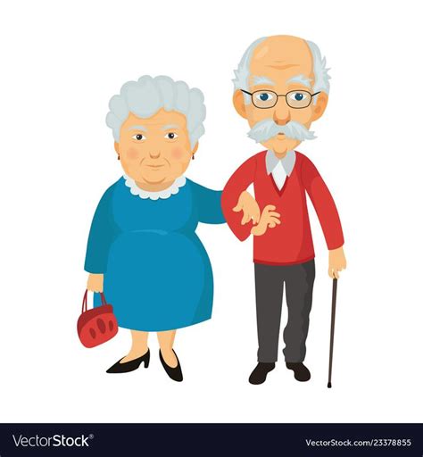 Smiling Standing Old People Grandma And Grandpa Together Vector Illustration Download A Free