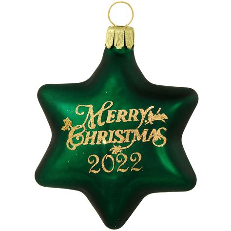 Green Star With Merry Christmas 2022 Glass Ornament