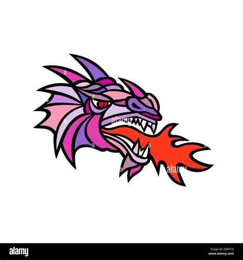 Mascot Icon Illustration Of Head Of A Mythical Dragon Breathing Fire