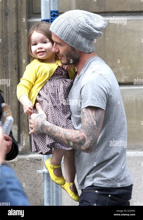 David Beckham And His Daughter Harper Leave The Balmain Store