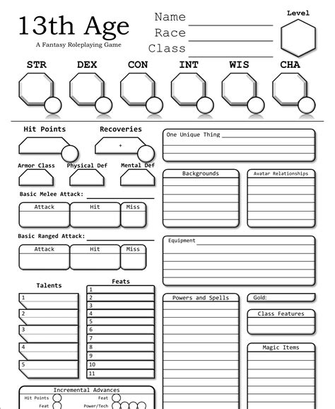 Rpg Board Game Character Sheets