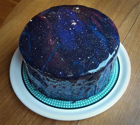 Homemade Galaxy Mirror Cake With Rainbow Frosting Between The Layers