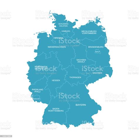 Szczegółowa Mapa Niemiec Z Regionami Ilustracja Wektorowa Izolowana Na