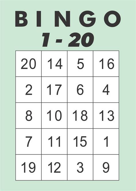 Printable Number 1 20 Bingo Cards Printable Numbers Bingo Free
