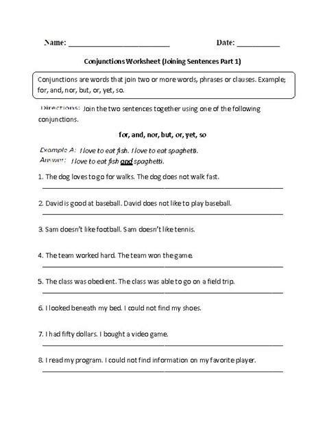 Coordinating Conjunctions Worksheet 3rd Grade