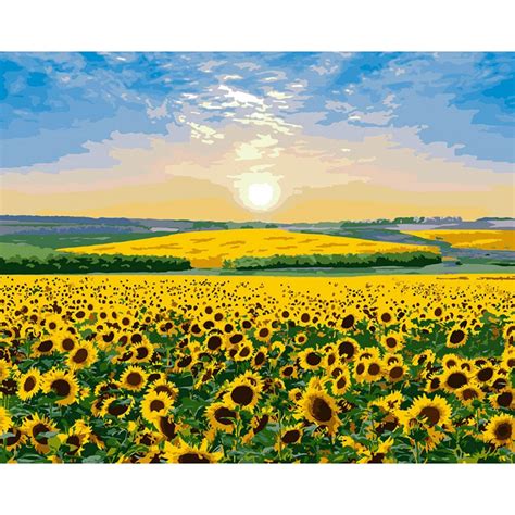 Sunflower Paint By Number Kit Adult Yellow Flowers Painting Etsy