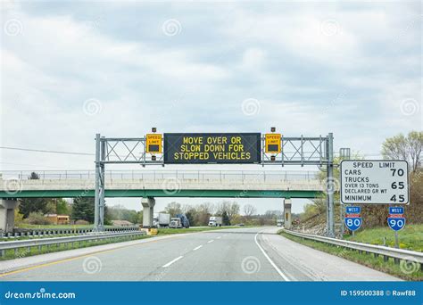 Warning Road Sign On The Highway Illinois Us Editorial Stock Photo