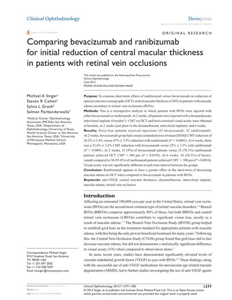Pdf Comparing Bevacizumab And Ranibizumab For Initial Reduction Of
