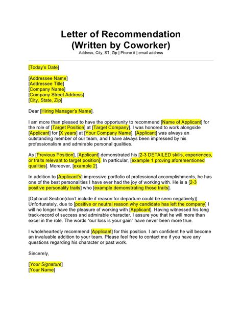 Free Sample Letter Of Recommendation For Coworker Letter Templates