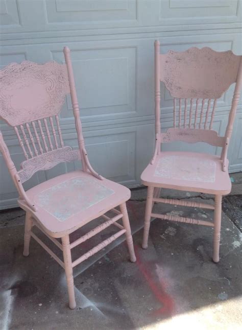 Shabby Chic Pink Chairs Distressed With Lace Seating Redesign