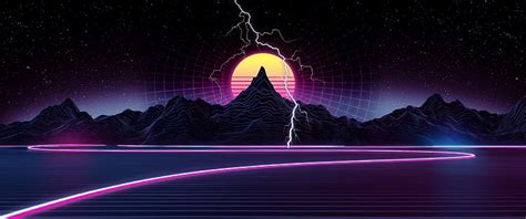 Hd Wallpaper Retrowave Synthwave Neon Ultrawide Grid