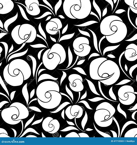 Seamless Black And White Floral Pattern Vector Illustration Stock