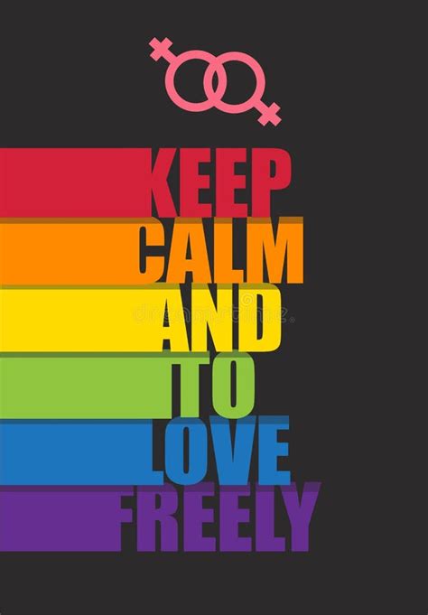Poster With Motivation To Keep Calm And To Love Freely Black Background With Rainbow And Text