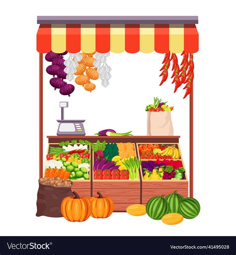 Fruit Market Or Farmer Stand Stall And Food Booth Vector Image