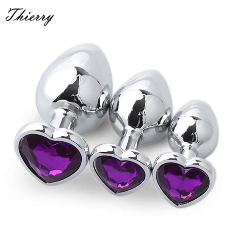 thierry 3 pcs set heart shaped crystal metal anal plug stainless steel anal butt plug sex toys