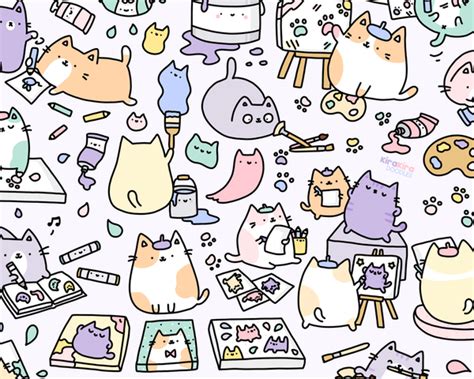 Artsy Cats Kawaii Kitty Doodle Art Print Kirakiradoodles