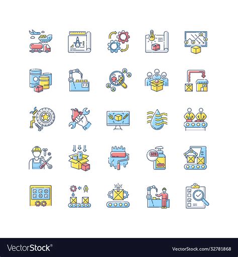 Production Process Rgb Color Icons Set Royalty Free Vector