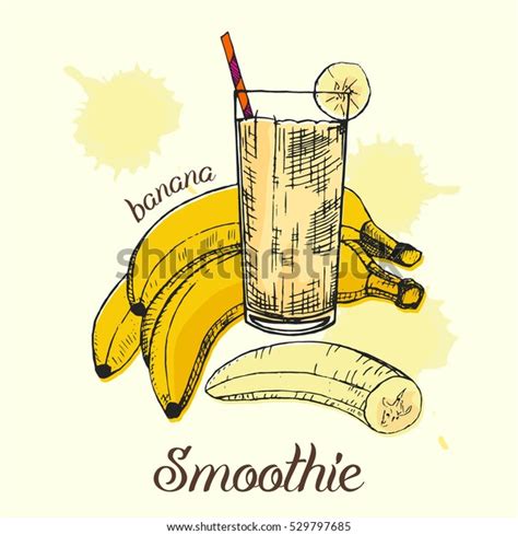 Sketch Banana Smoothie Glass Colorful Graphic Stock Vector Royalty