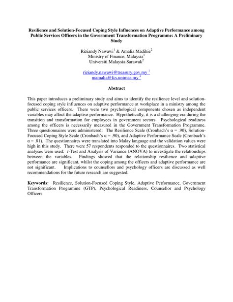 The government transformation programme (gtp) is an effort by malaysia's government to address seven key areas concerning the people the programme was created to support the prime minister dato' sri mohd najib bin tun haji abdul razak's 1malaysia concept and motto of people. (PDF) Resilience and Solution-Focused Coping Style ...