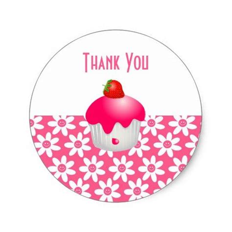 Cute Pink Flowers And Party Cupcake Thank You Seal Zazzle Flower