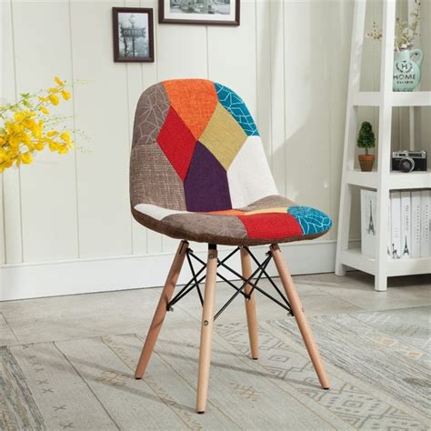 Hodedah Fabric Upholstered Multi Color Patchwork Design Dining Accent