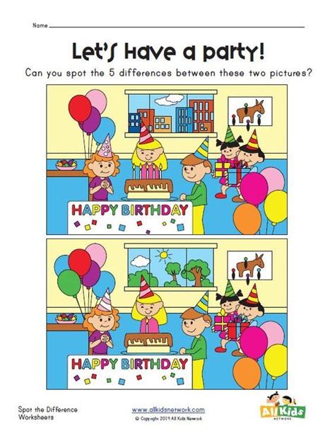Spot The Difference Party Worksheet Worksheets For Kids