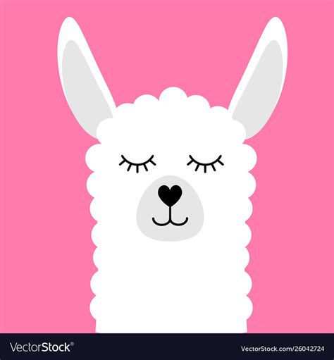 Flat Cartoon Llama Face With Smile On Pink Vector Image
