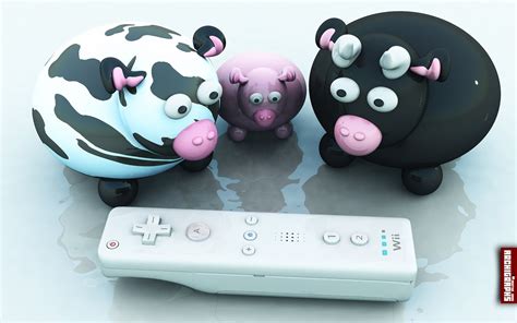3d View Animals Funny Nintendo Wii Wiimote Cows Wallpapers Hd