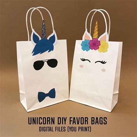 Unicorn Diy Favor Bag Template Unicorn Party Bags Printable Etsy