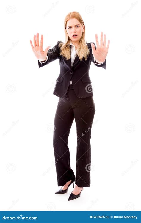 Businesswoman Showing Stop Gesture Stock Photo Image Of Young White