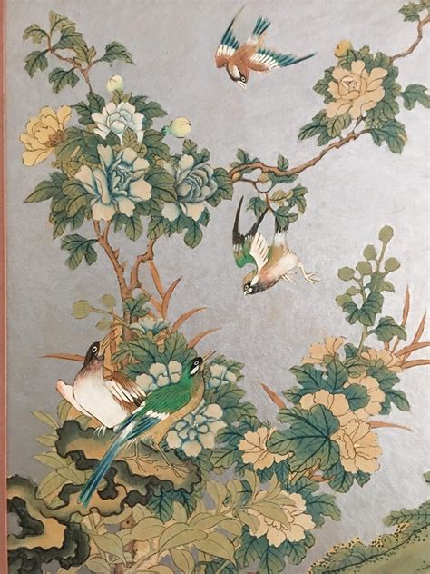 Pair Of Silver 1930s Chinoiserie Wallpaper Remnants Newly