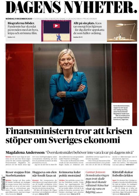Newspaper Dagens Nyheter (Sweden). Newspapers in Sweden. Today's press ...