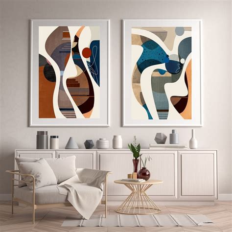 mid century modern art abstract geometric print set of 2 minimalist abstract art round shapes