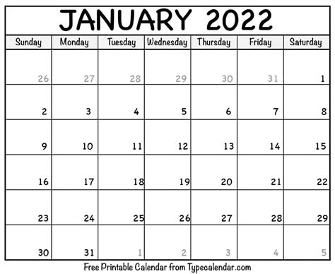 January 2022 Calendar January 2022 Free Printables