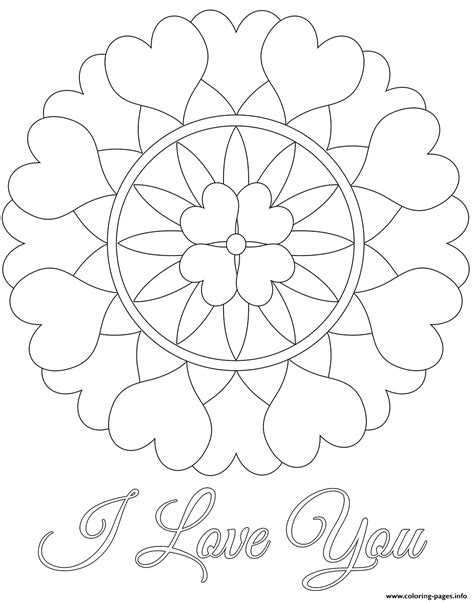I Love You Mandala Valentines Coloring Page Printable