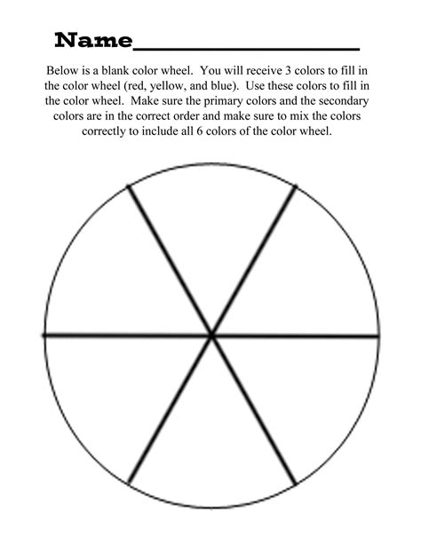 Blank Color Wheel Colour Chart Worksheet Template Printable In Blank
