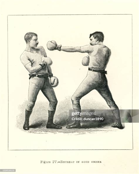 Vintage Illustration Of Two Boxers Boxing Positions Retreat In Good Order Victorian Combat