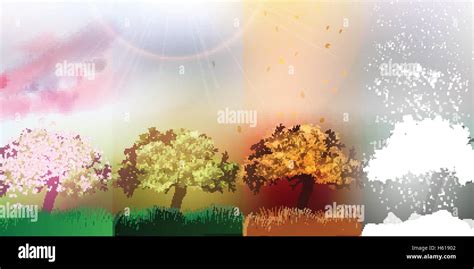 Four Seasons Banners With Abstract Trees Vector Illustration Stock