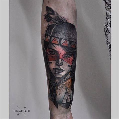 Sketchy Style Native American Girl On The Left Forearm